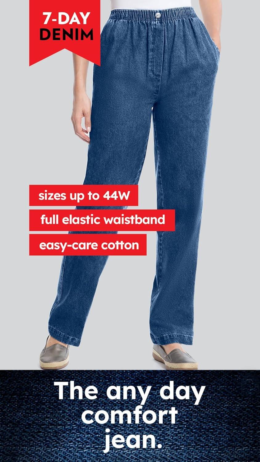 image:imageWoman Within Plus Size 7Day StraightLeg ElasticWaist Denim Jean Petite amp Tall AvailableMedium Stonewash