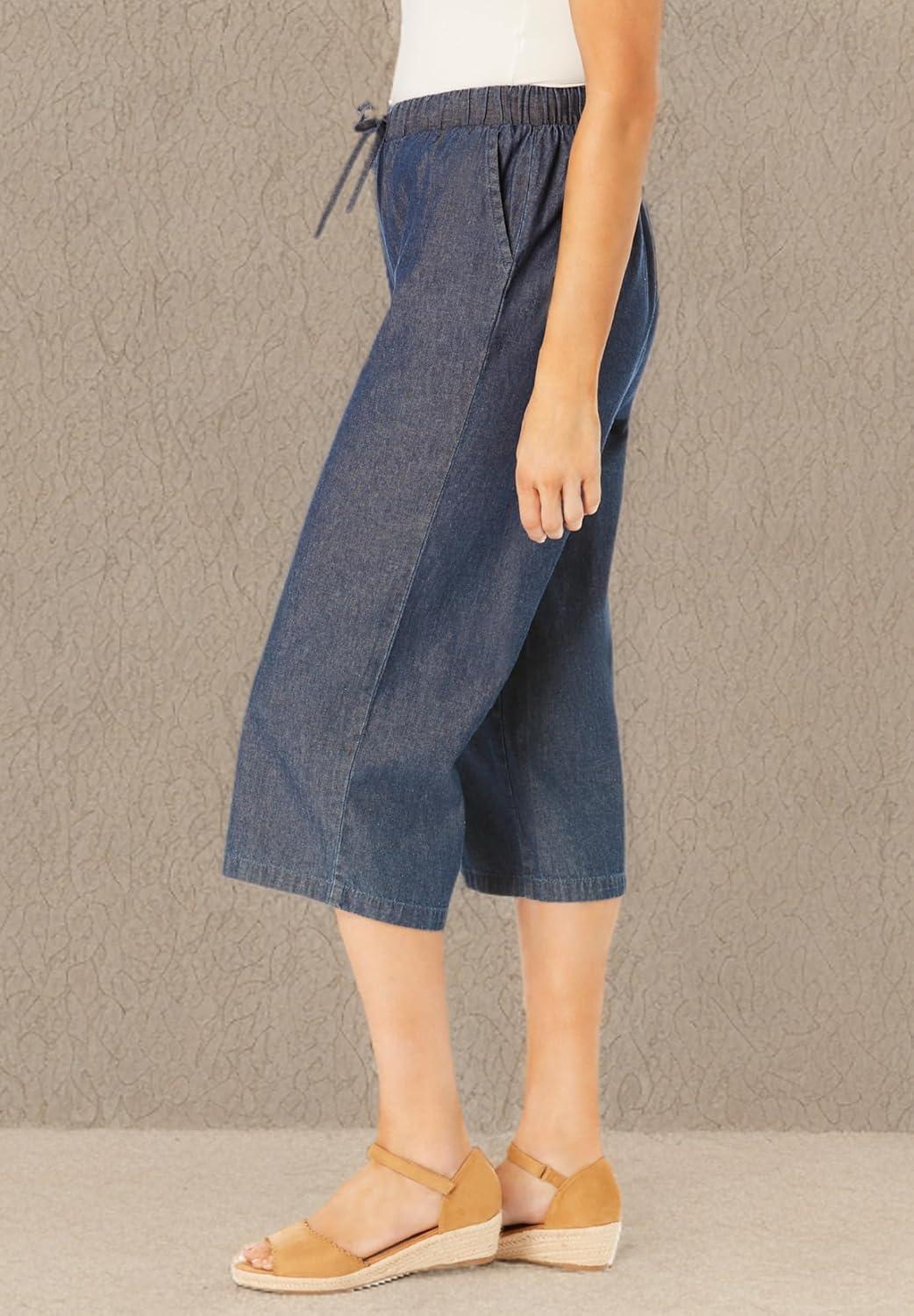 image:imageWoman Within Plus Size Drawstring Denim CapriLight Wash