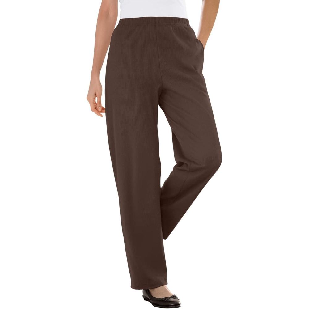 image:imageWoman Within Plus Size 7Day Knit Ribbed StraightLeg PullOn PantsChocolate