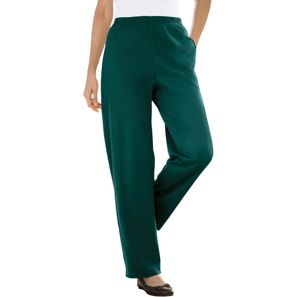 image:imageWoman Within Plus Size 7Day Knit Ribbed StraightLeg PullOn PantsEmerald Green