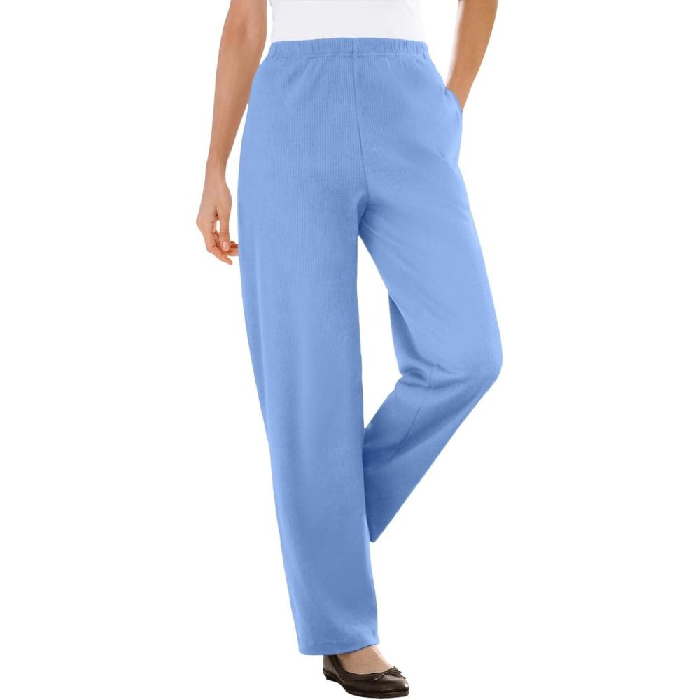 image:imageWoman Within Plus Size 7Day Knit Ribbed StraightLeg PullOn PantsFrench Blue