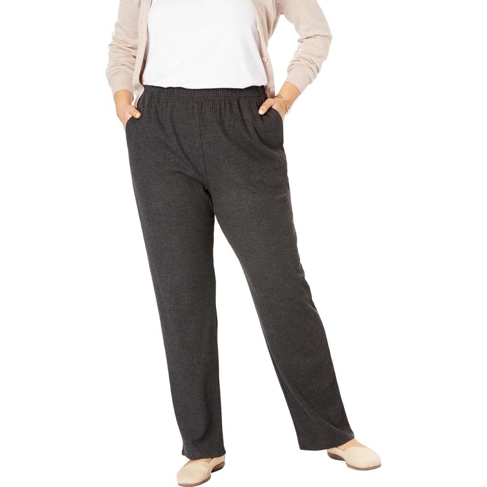 image:imageWoman Within Plus Size 7Day Knit Ribbed StraightLeg PullOn PantsHeather Charcoal