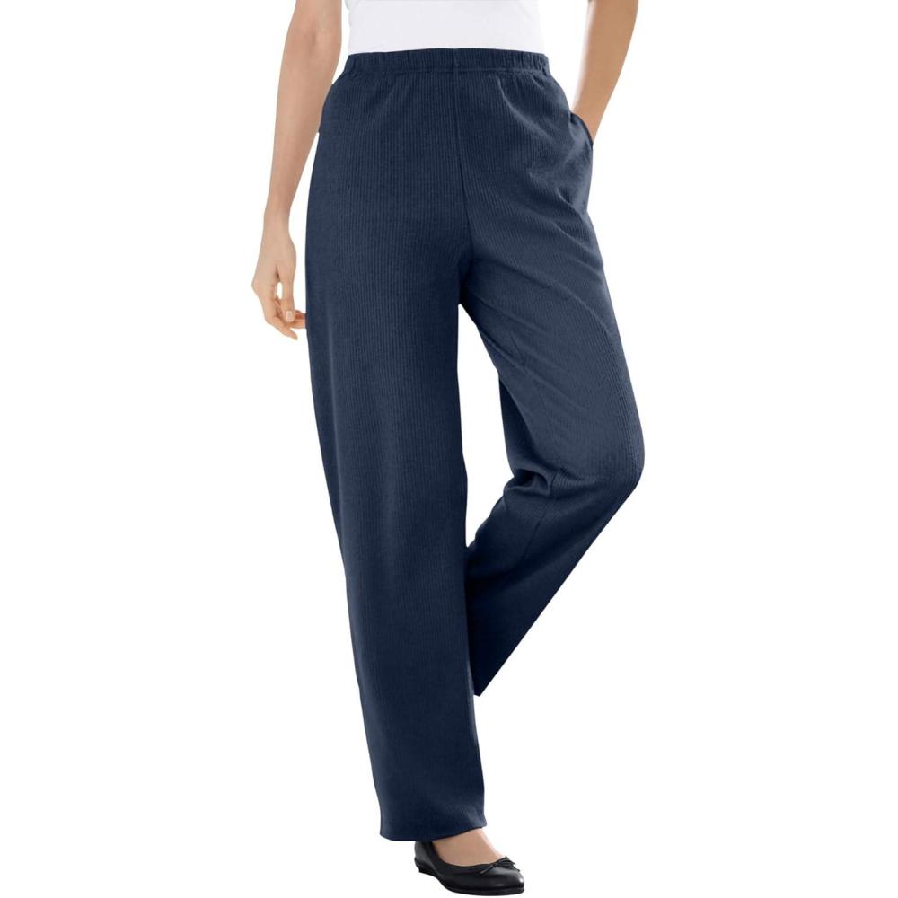 image:imageWoman Within Plus Size 7Day Knit Ribbed StraightLeg PullOn PantsNavy