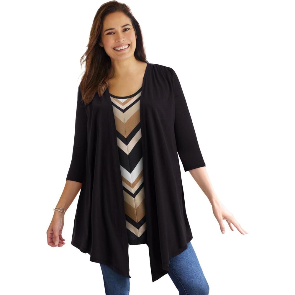 image:imageWoman Within Plus Size 7Day Layered 2In1 TunicBlack Khaki Bias Stripe