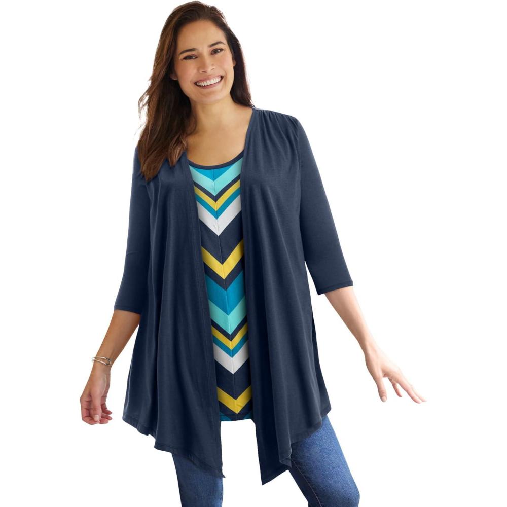 image:imageWoman Within Plus Size 7Day Layered 2In1 TunicNavy Multi Bias Stripe