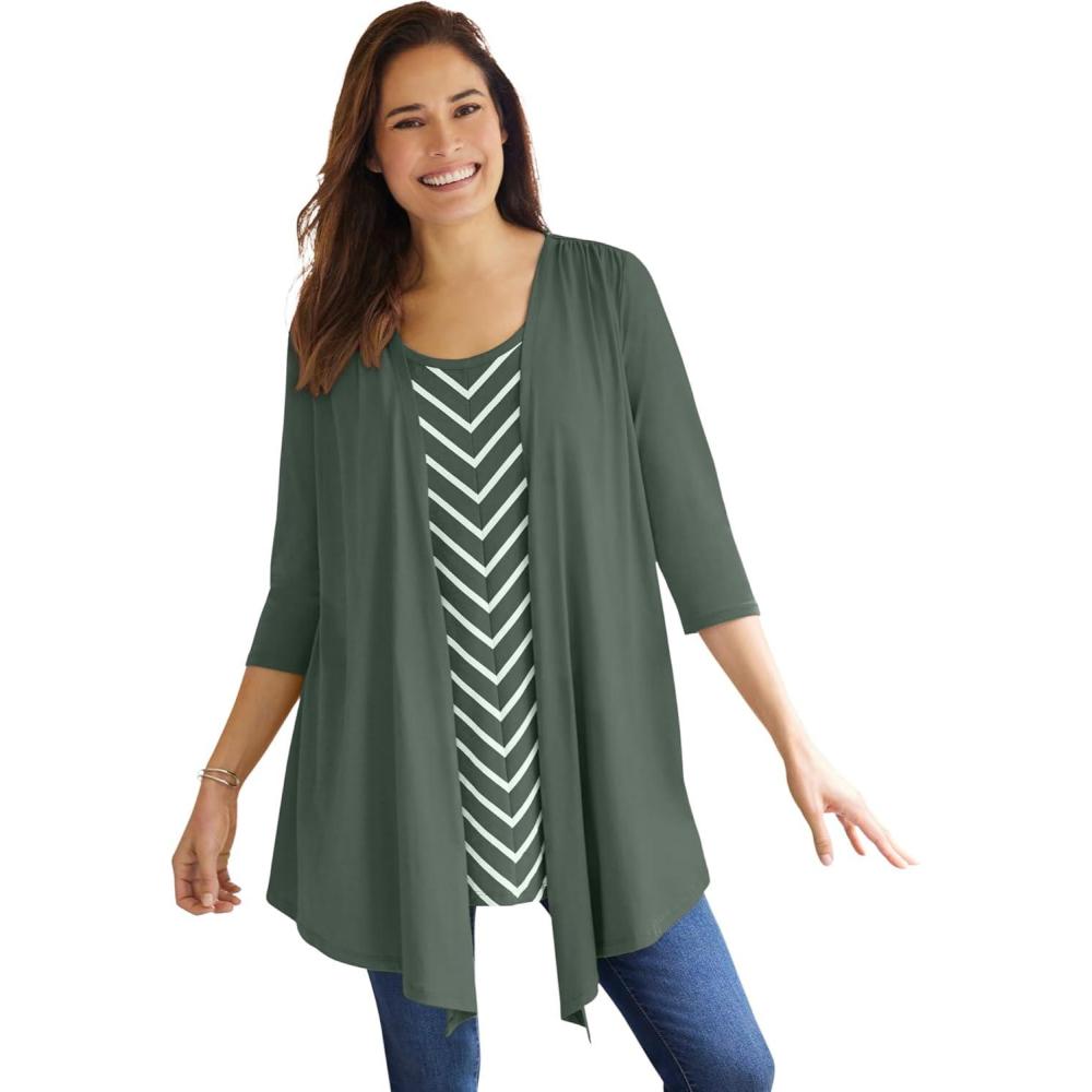 image:imageWoman Within Plus Size 7Day Layered 2In1 TunicPine Bias Stripe