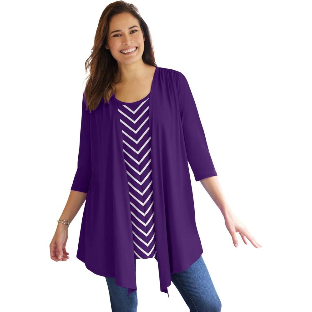 image:imageWoman Within Plus Size 7Day Layered 2In1 TunicRadiant Purple Bias Stripe