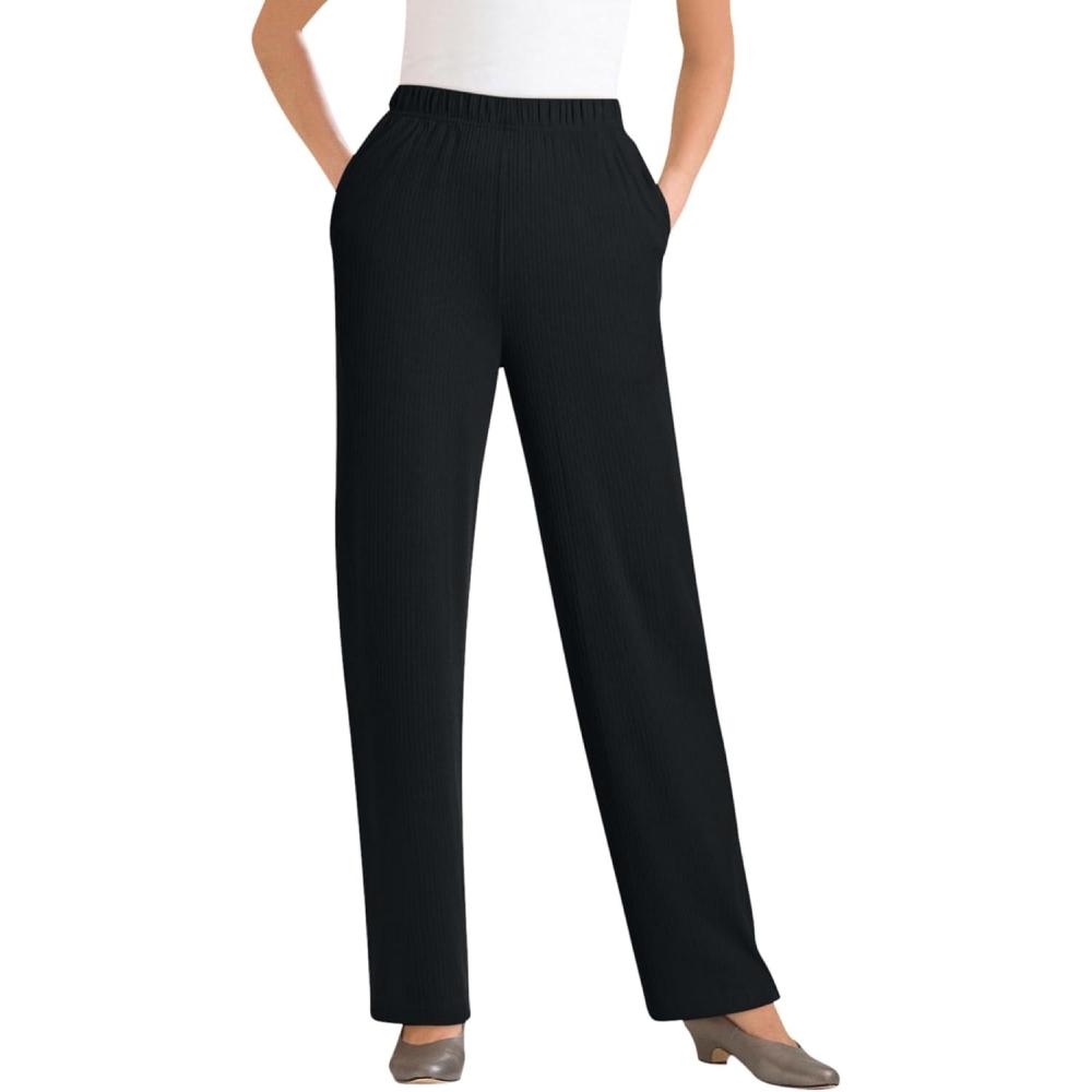 image:imageWoman Within Plus Size 7Day RibKnit WideLeg PullOn PantsBlack