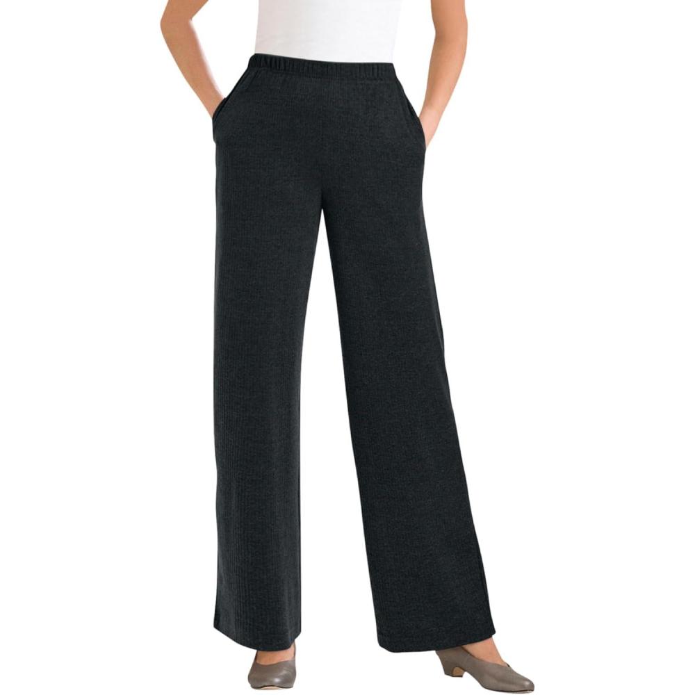image:imageWoman Within Plus Size 7Day RibKnit WideLeg PullOn PantsHeather Charcoal