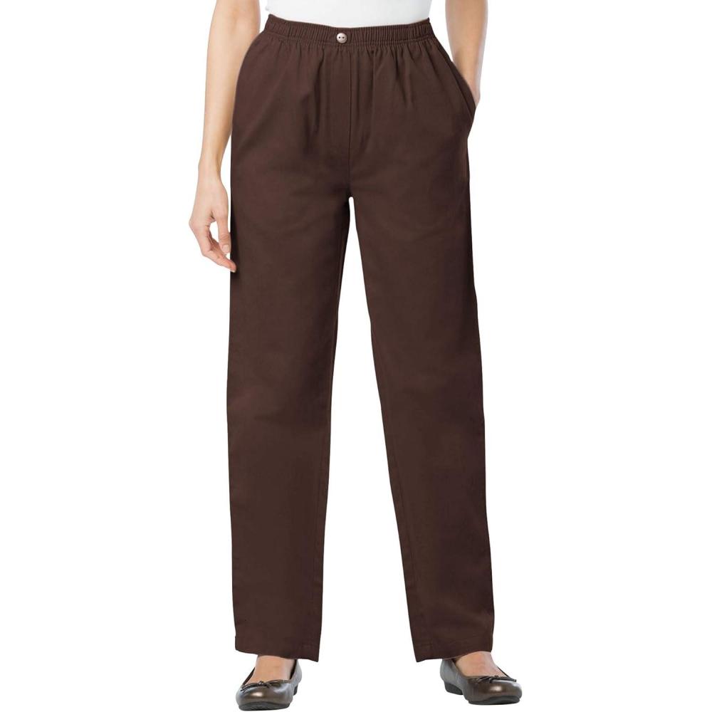 image:imageWoman Within Plus Size 7Day StraightLeg ElasticWaist Denim Jean Petite amp Tall AvailableChocolate