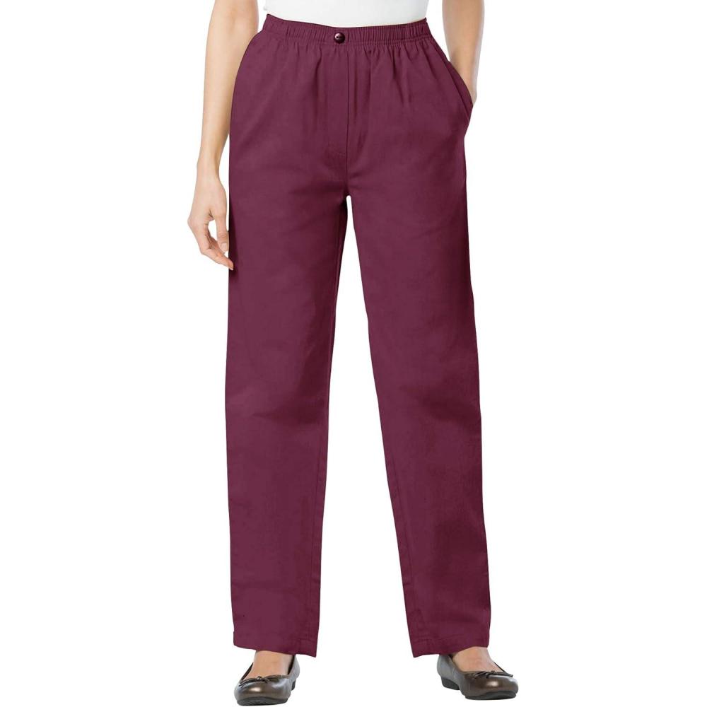 image:imageWoman Within Plus Size 7Day StraightLeg ElasticWaist Denim Jean Petite amp Tall AvailableDeep Claret