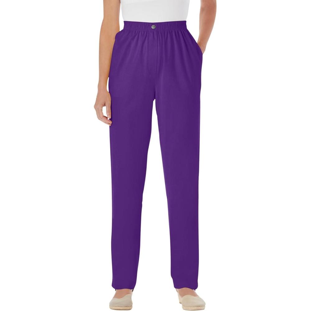 image:imageWoman Within Plus Size 7Day StraightLeg ElasticWaist Denim Jean Petite amp Tall AvailableRadiant Purple