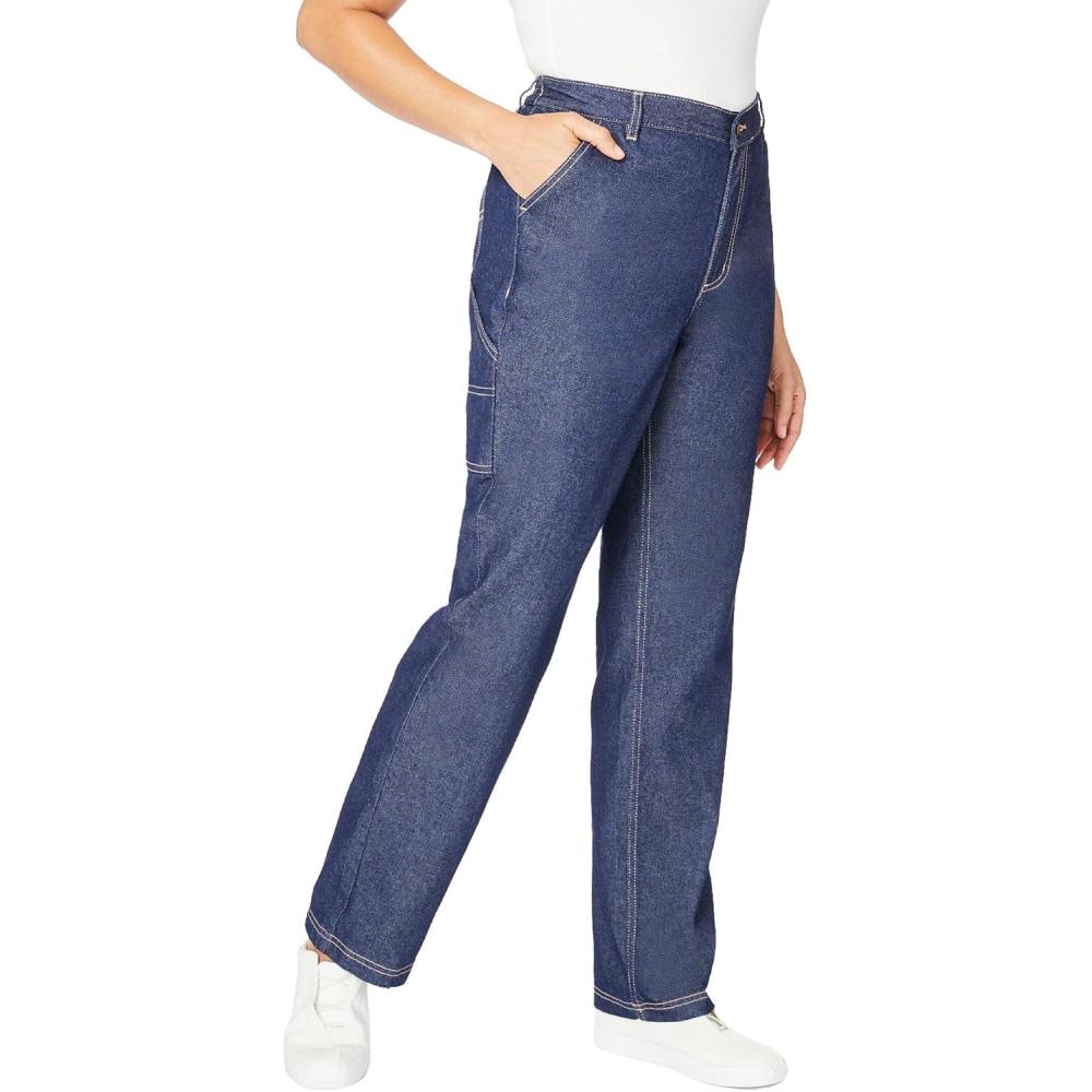 image:imageWoman Within Plus Size BackElastic AllCotton Denim Carpenter JeansIndigo