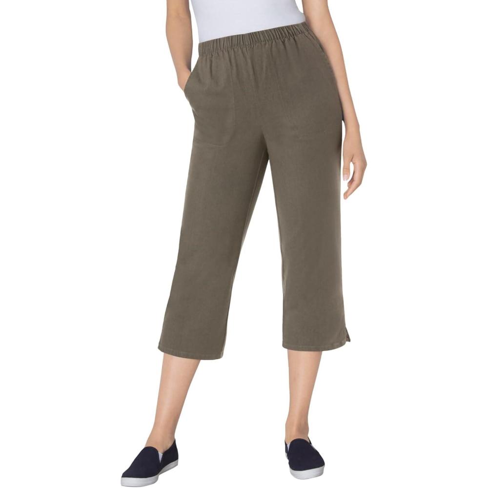 image:imageWoman Within Plus Size Capri Elastic Waist Stretch Fineline Denim Jean Petite AvailableGrey Denim