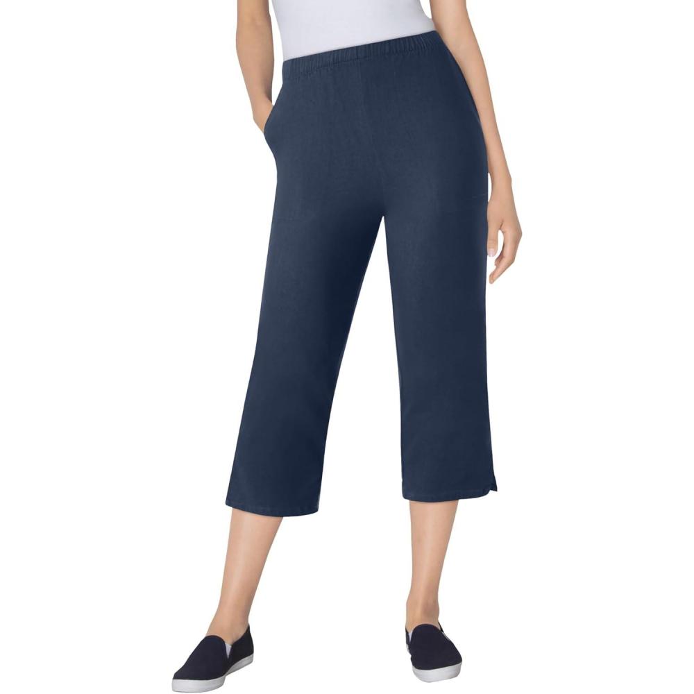 image:imageWoman Within Plus Size Capri Elastic Waist Stretch Fineline Denim Jean Petite AvailableNavy