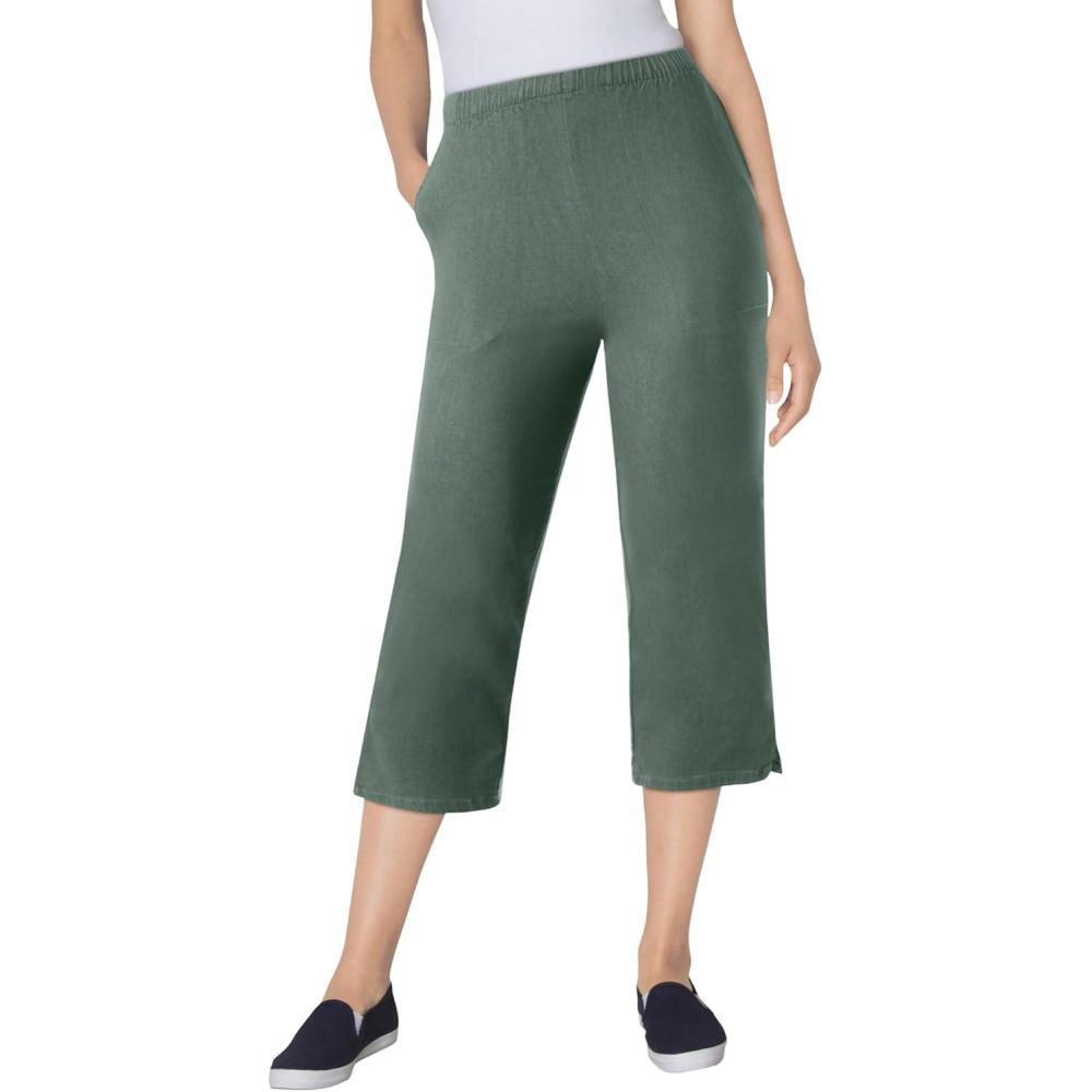 image:imageWoman Within Plus Size Capri Elastic Waist Stretch Fineline Denim Jean Petite AvailablePine