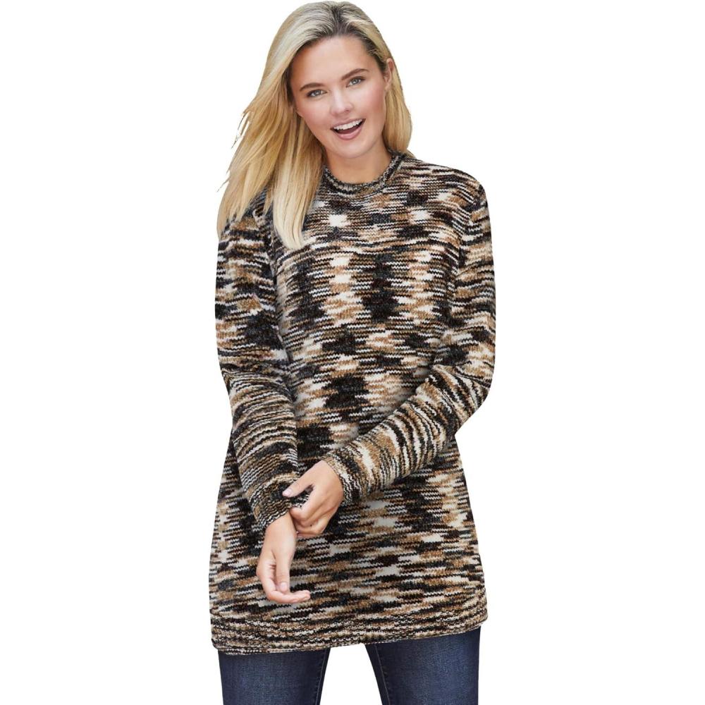 image:imageWoman Within Plus Size Crewneck Chenille SweaterChocolate Space Dye