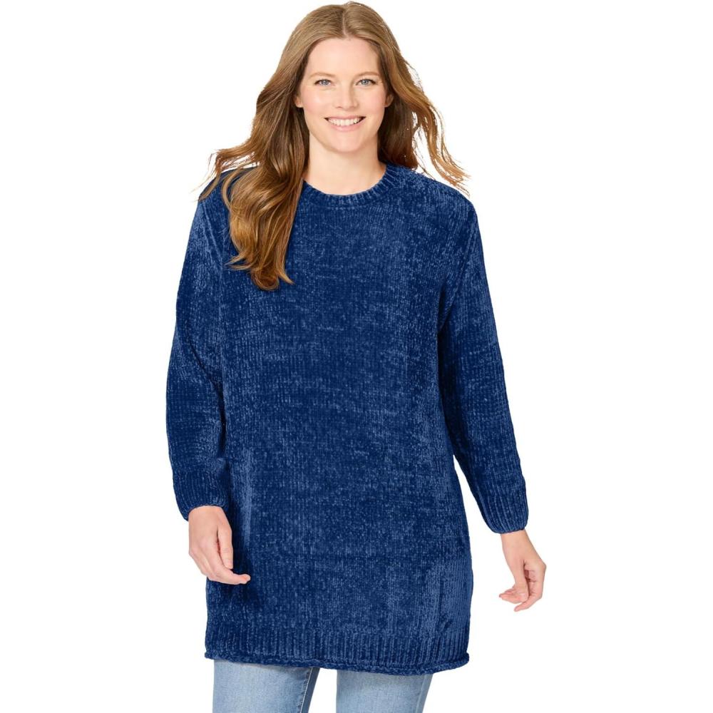 image:imageWoman Within Plus Size Crewneck Chenille SweaterEvening Blue