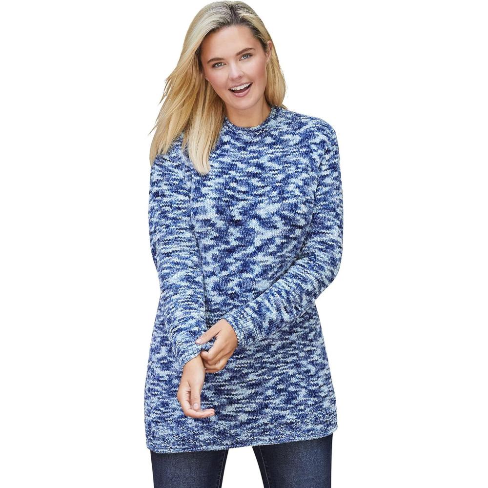 image:imageWoman Within Plus Size Crewneck Chenille SweaterEvening Blue Space Dye