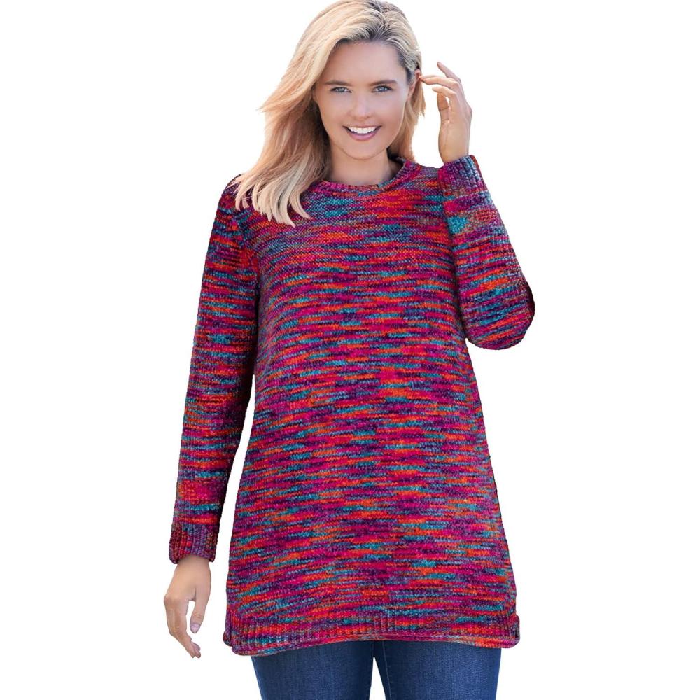 image:imageWoman Within Plus Size Crewneck Chenille SweaterJewel Space Dye