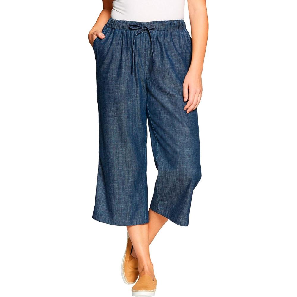image:imageWoman Within Plus Size Drawstring Denim CapriIndigo