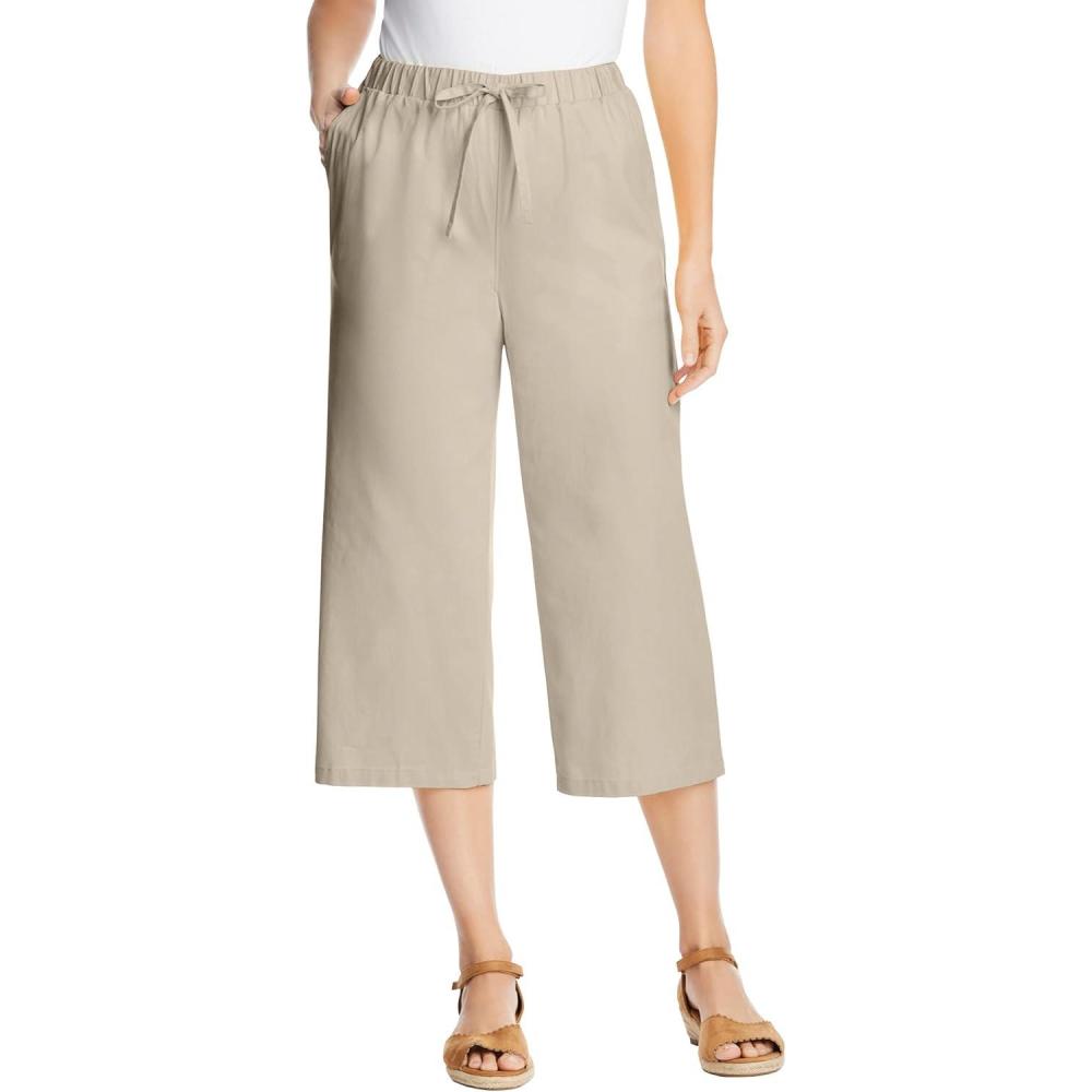 image:imageWoman Within Plus Size Drawstring Denim CapriNatural Khaki