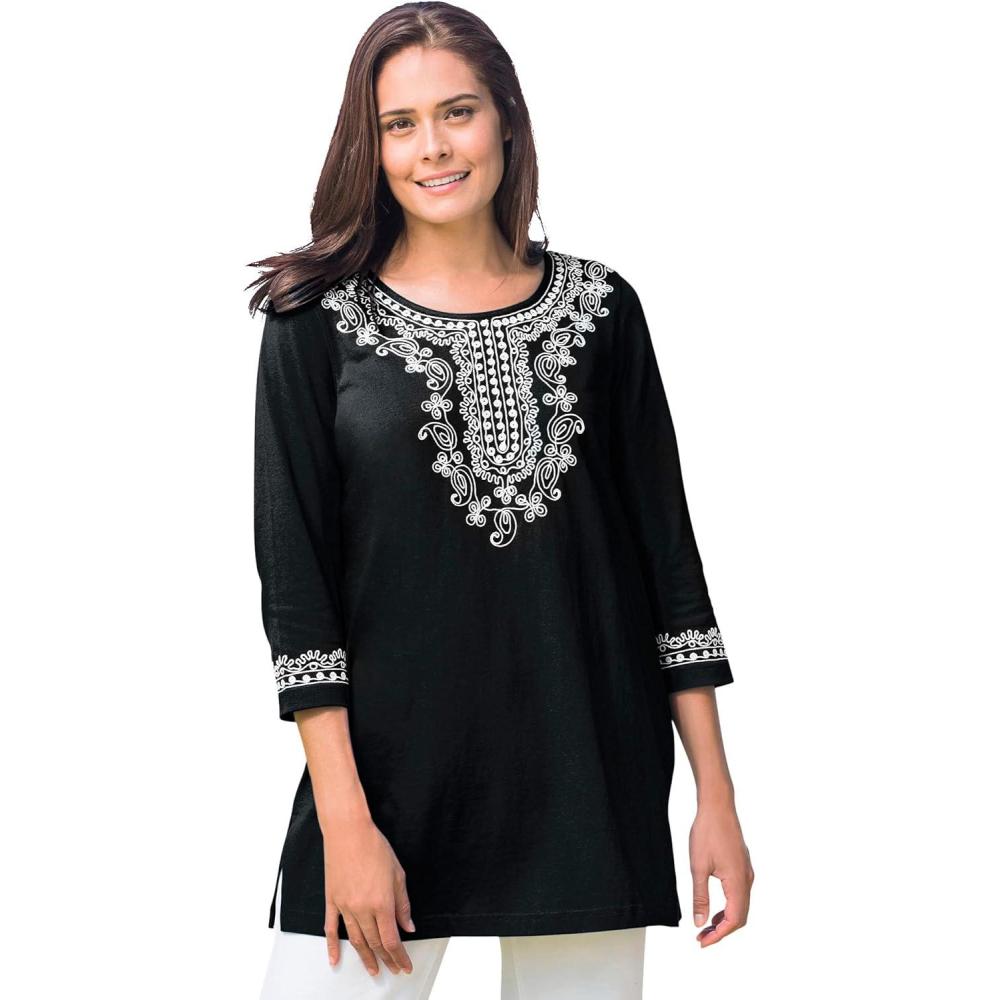 image:imageWoman Within Plus Size Embroidered Knit TunicBlack