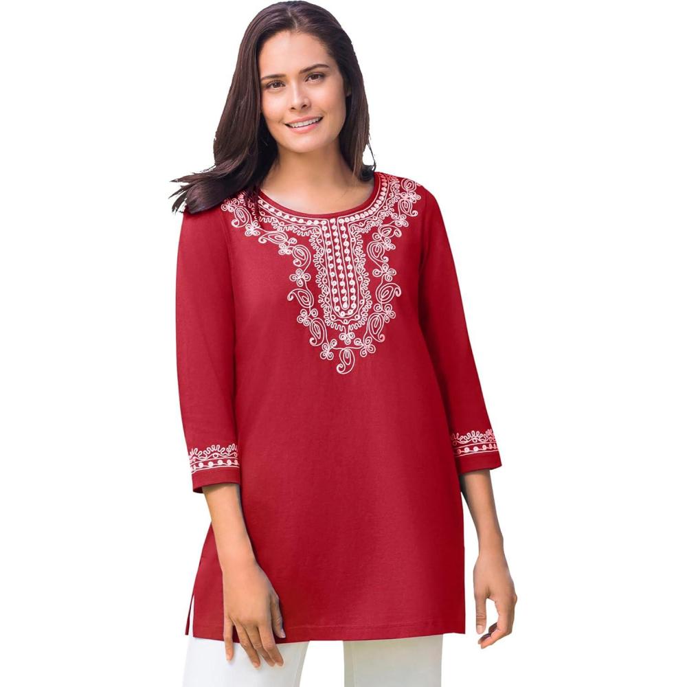 image:imageWoman Within Plus Size Embroidered Knit TunicClassic Red