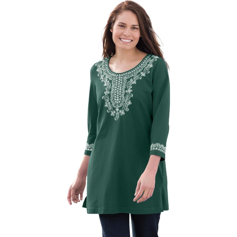 image:imageWoman Within Plus Size Embroidered Knit TunicEmerald Green
