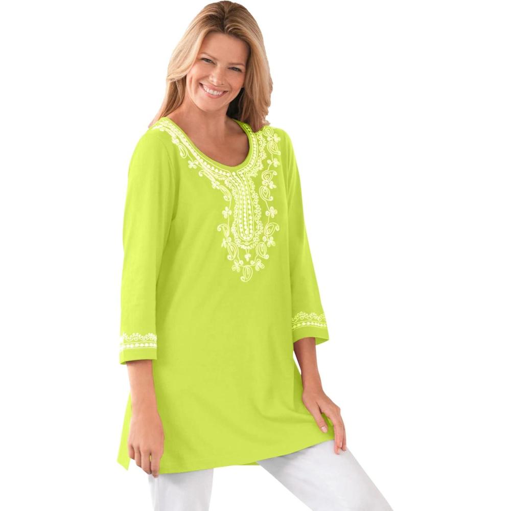image:imageWoman Within Plus Size Embroidered Knit TunicLime