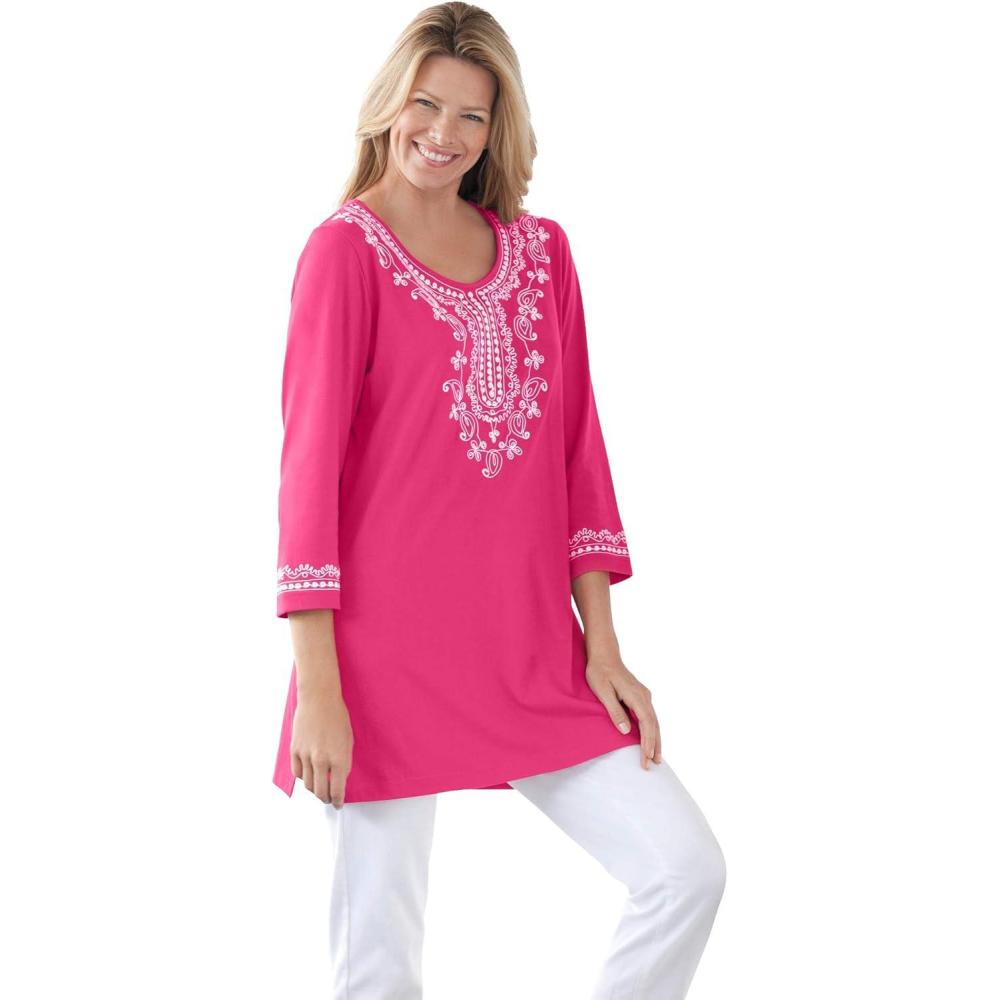 image:imageWoman Within Plus Size Embroidered Knit TunicRaspberry Sorbet