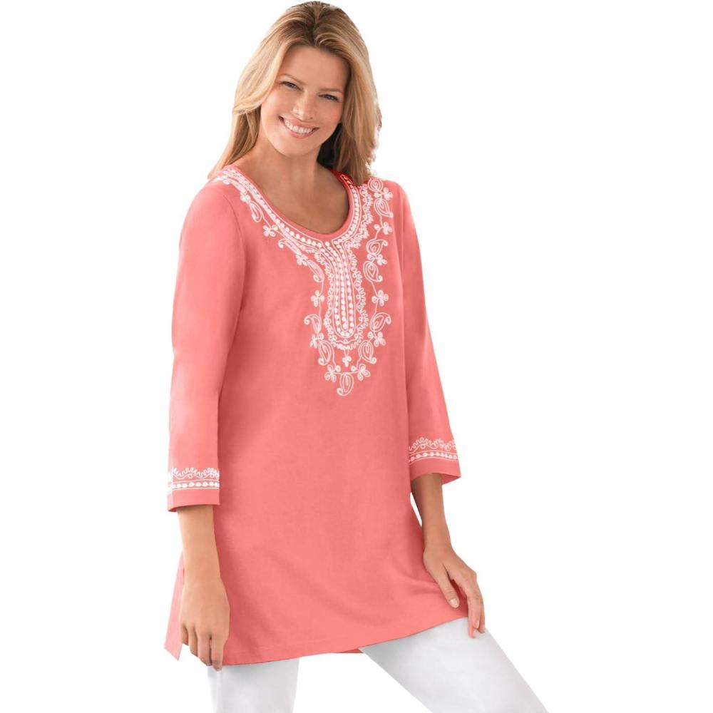 image:imageWoman Within Plus Size Embroidered Knit TunicSweet Coral