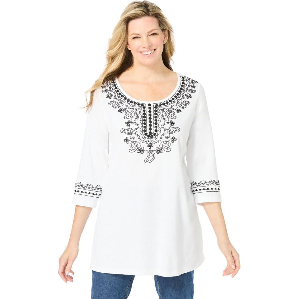 image:imageWoman Within Plus Size Embroidered Knit TunicWhite