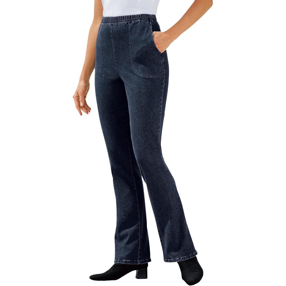 image:imageWoman Within Plus Size Fineline Stretch Denim PullOn Bootcut JeansIndigo