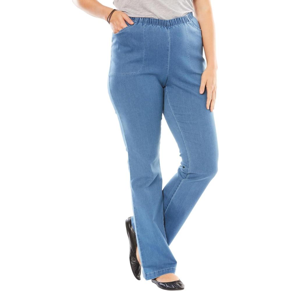 image:imageWoman Within Plus Size Fineline Stretch Denim PullOn Bootcut JeansLight Stonewash