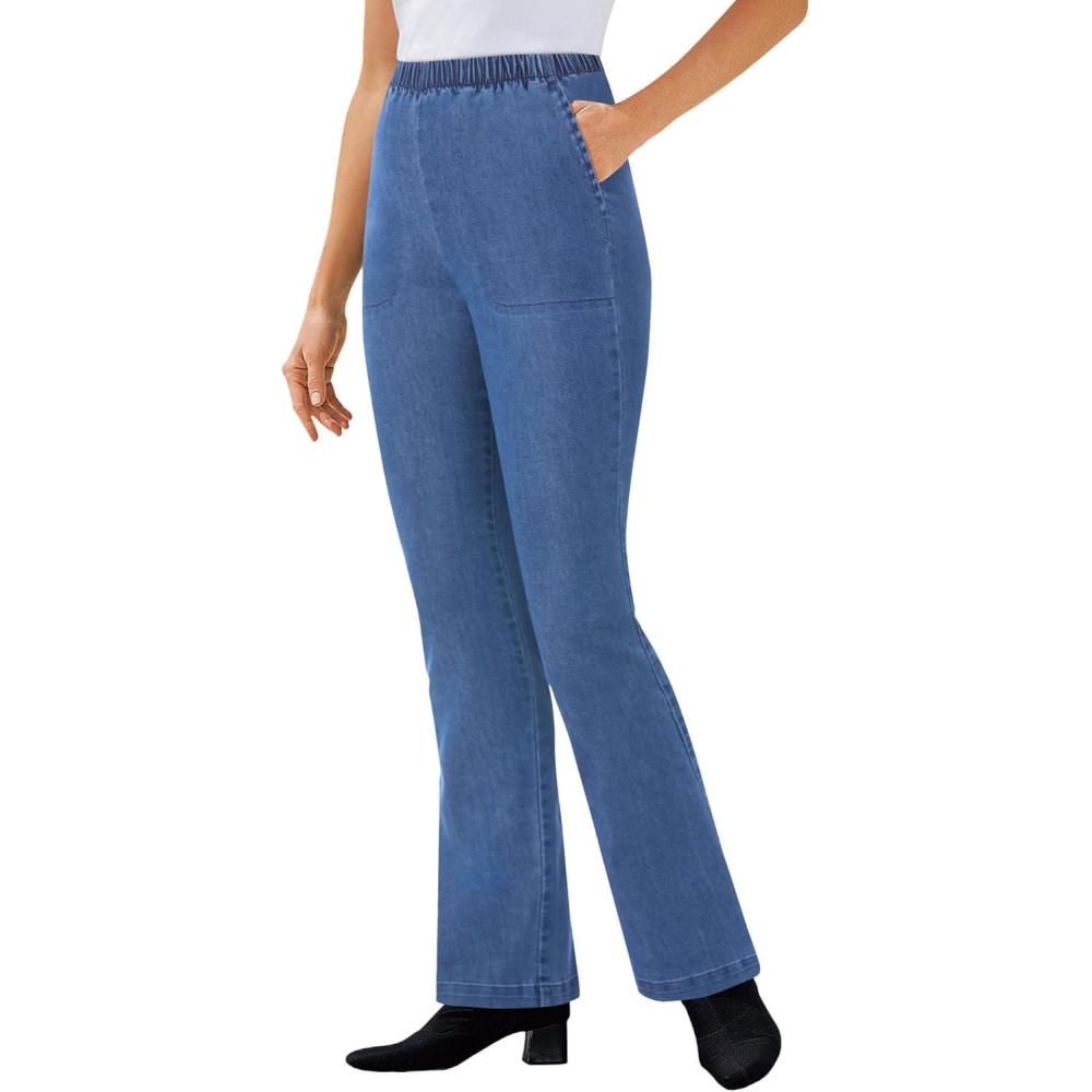 image:imageWoman Within Plus Size Fineline Stretch Denim PullOn Bootcut JeansMedium Stonewash