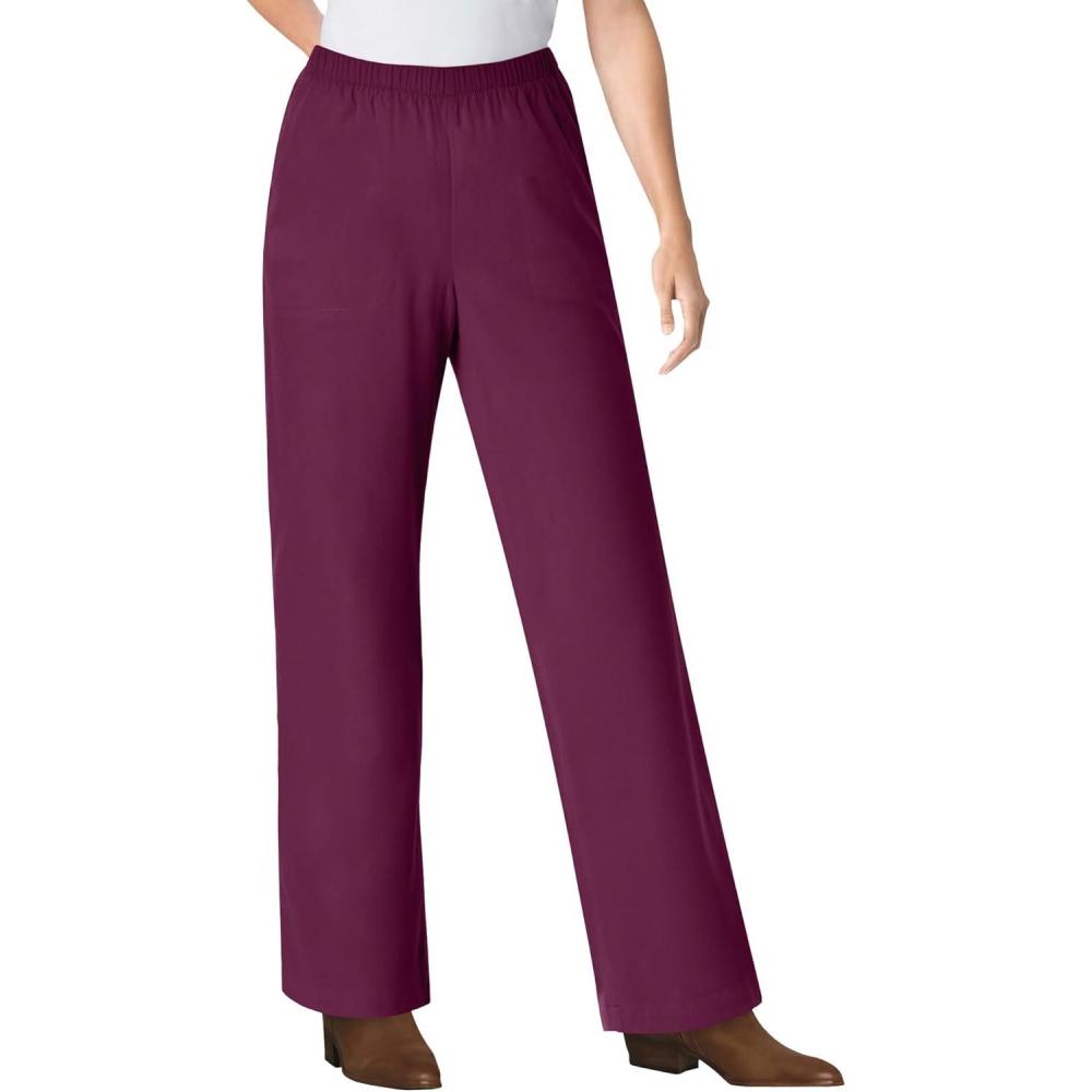 image:imageWoman Within Plus Size Fineline Stretch Denim WideLeg PullOn JeansDeep Claret