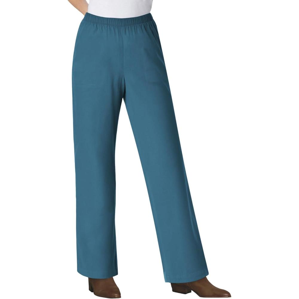 image:imageWoman Within Plus Size Fineline Stretch Denim WideLeg PullOn JeansDeep Teal
