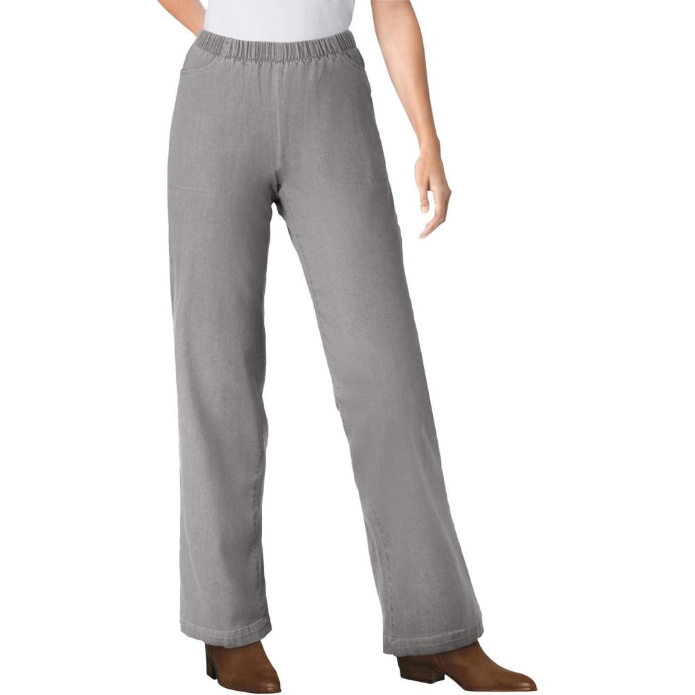 image:imageWoman Within Plus Size Fineline Stretch Denim WideLeg PullOn JeansGrey Denim