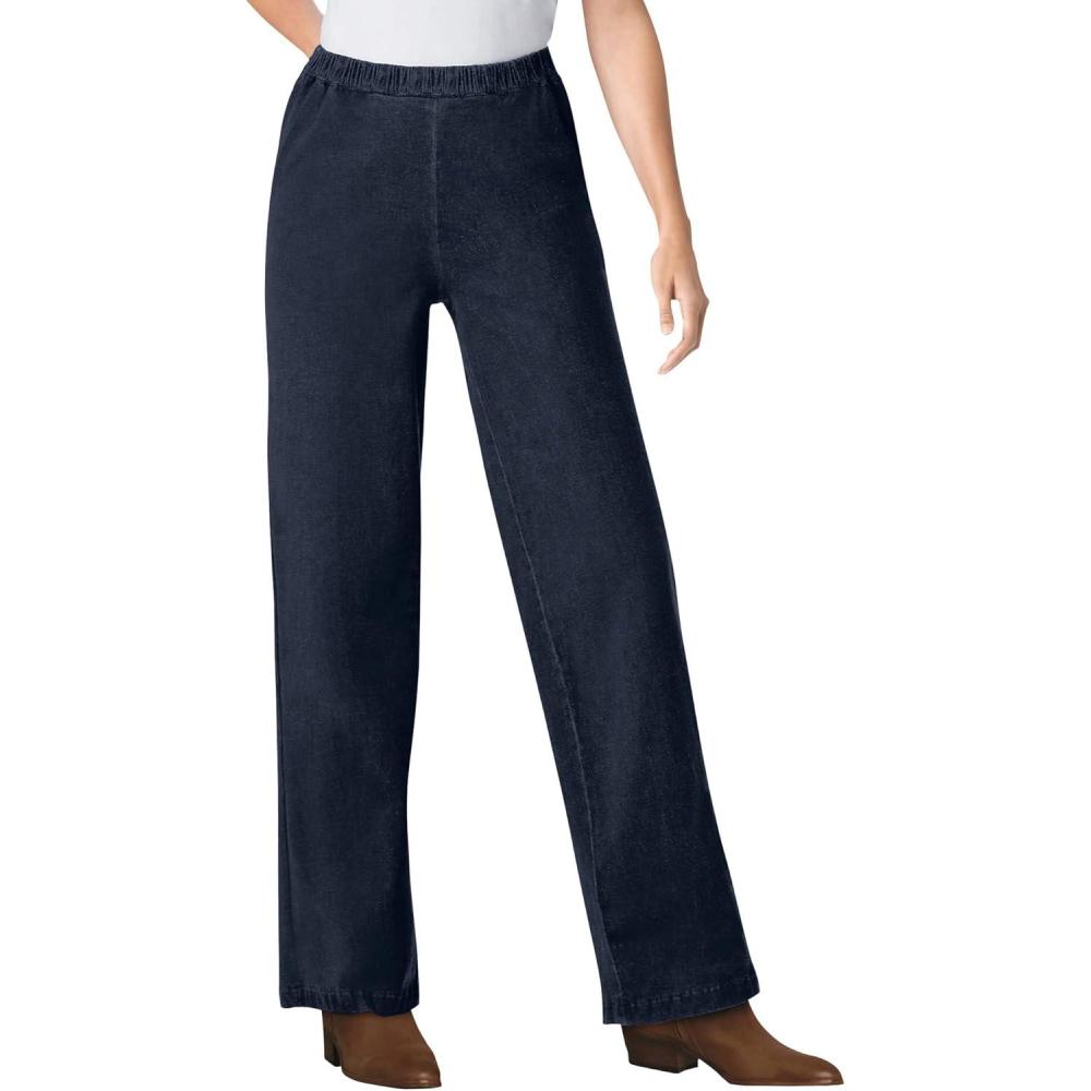 image:imageWoman Within Plus Size Fineline Stretch Denim WideLeg PullOn JeansIndigo