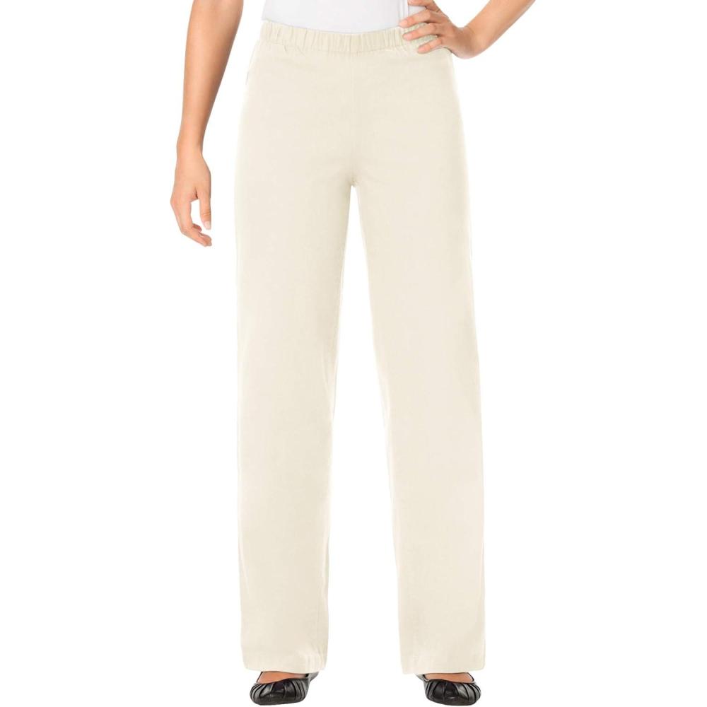 image:imageWoman Within Plus Size Fineline Stretch Denim WideLeg PullOn JeansNatural Khaki