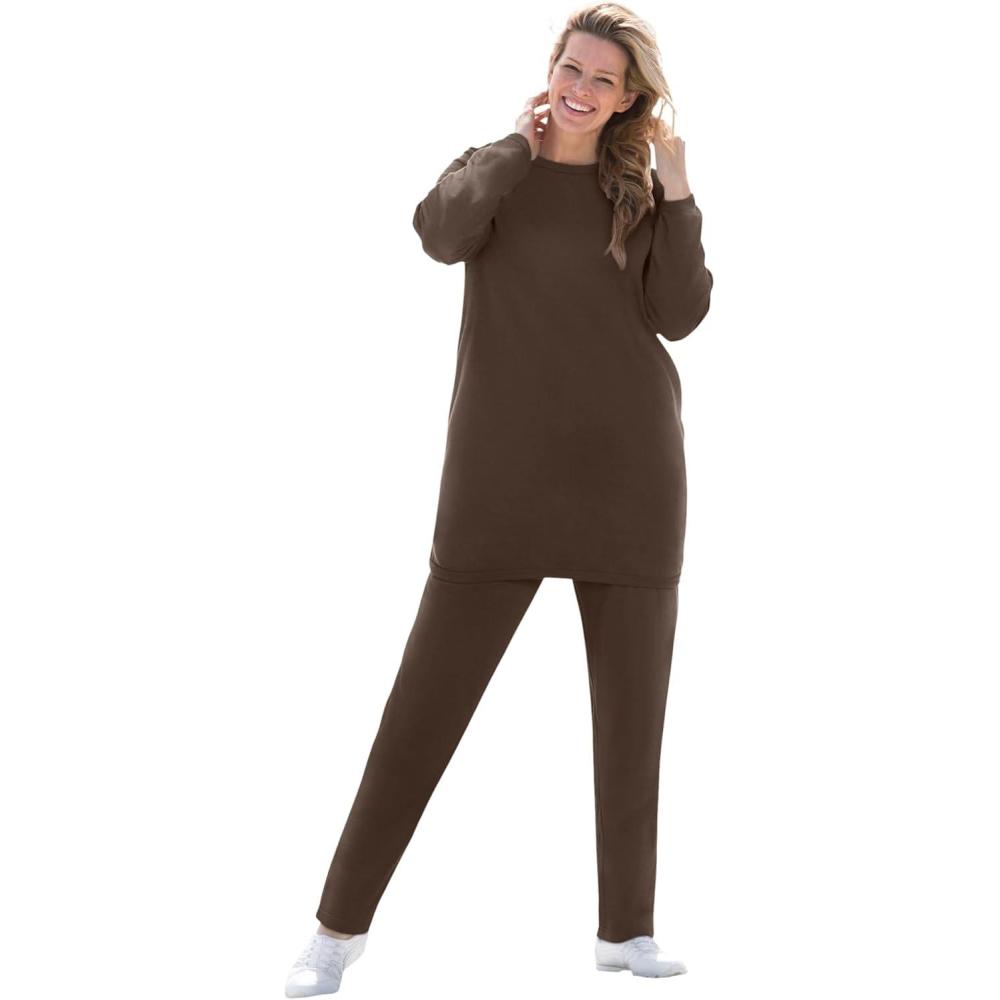 image:imageWoman Within Plus Size Fleece Sweatshirt SetChocolate