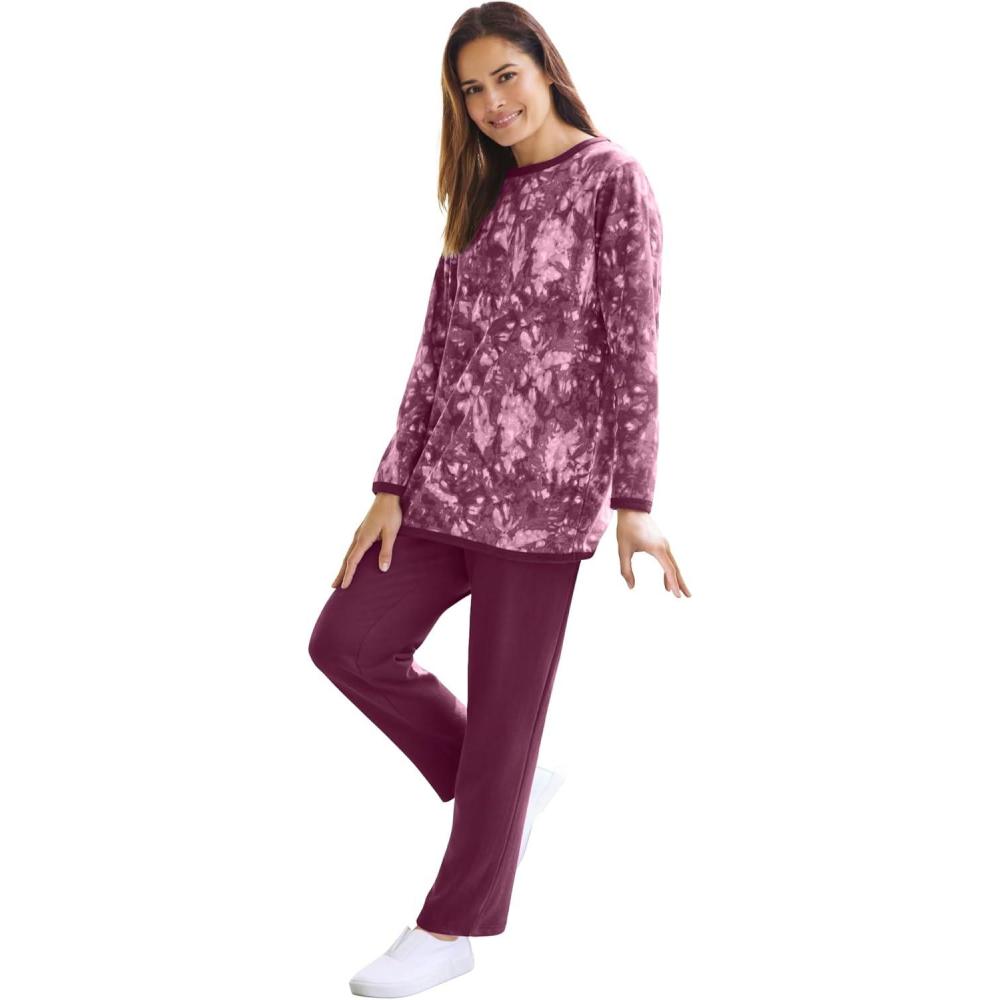 image:imageWoman Within Plus Size Fleece Sweatshirt SetDeep Claret Tie Dye
