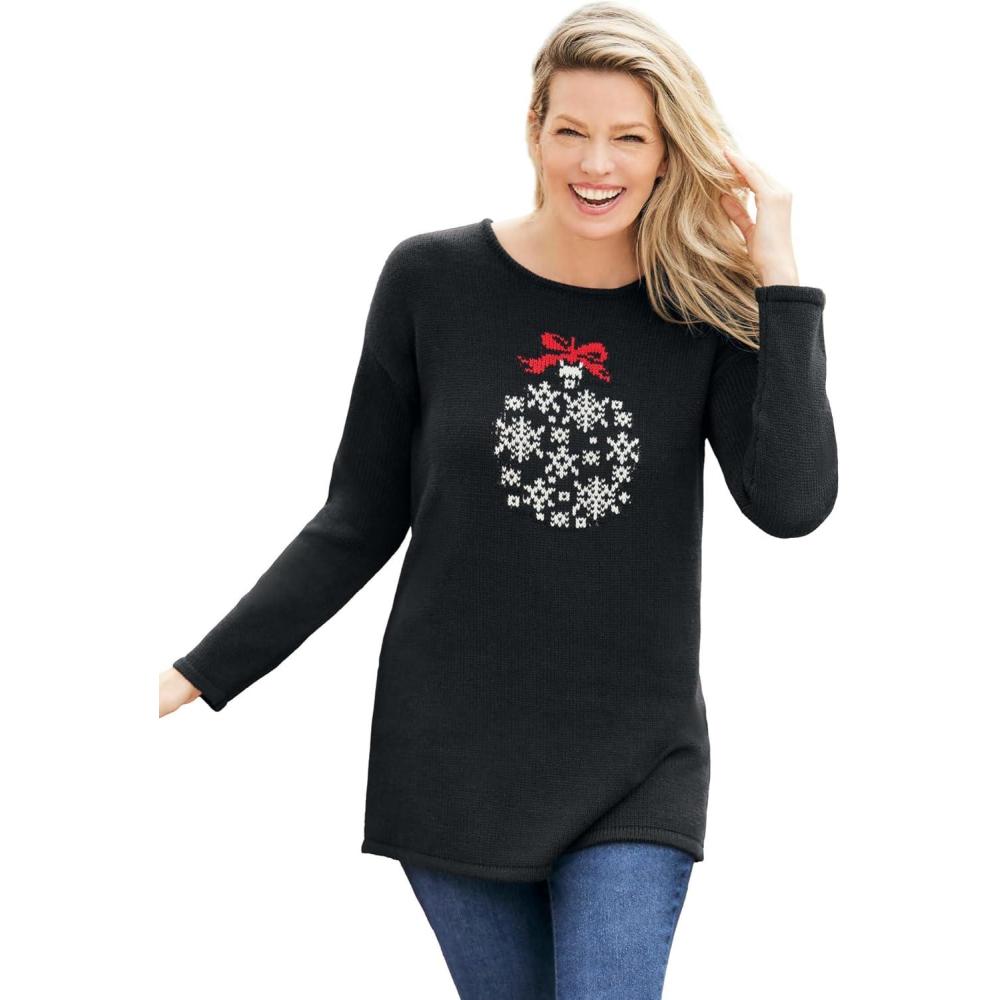 image:imageWoman Within Plus Size Holiday Motif SweaterBlack Ornament