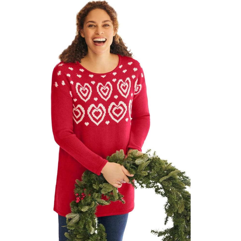 image:imageWoman Within Plus Size Holiday Motif SweaterClassic Red Fair Isle Hearts