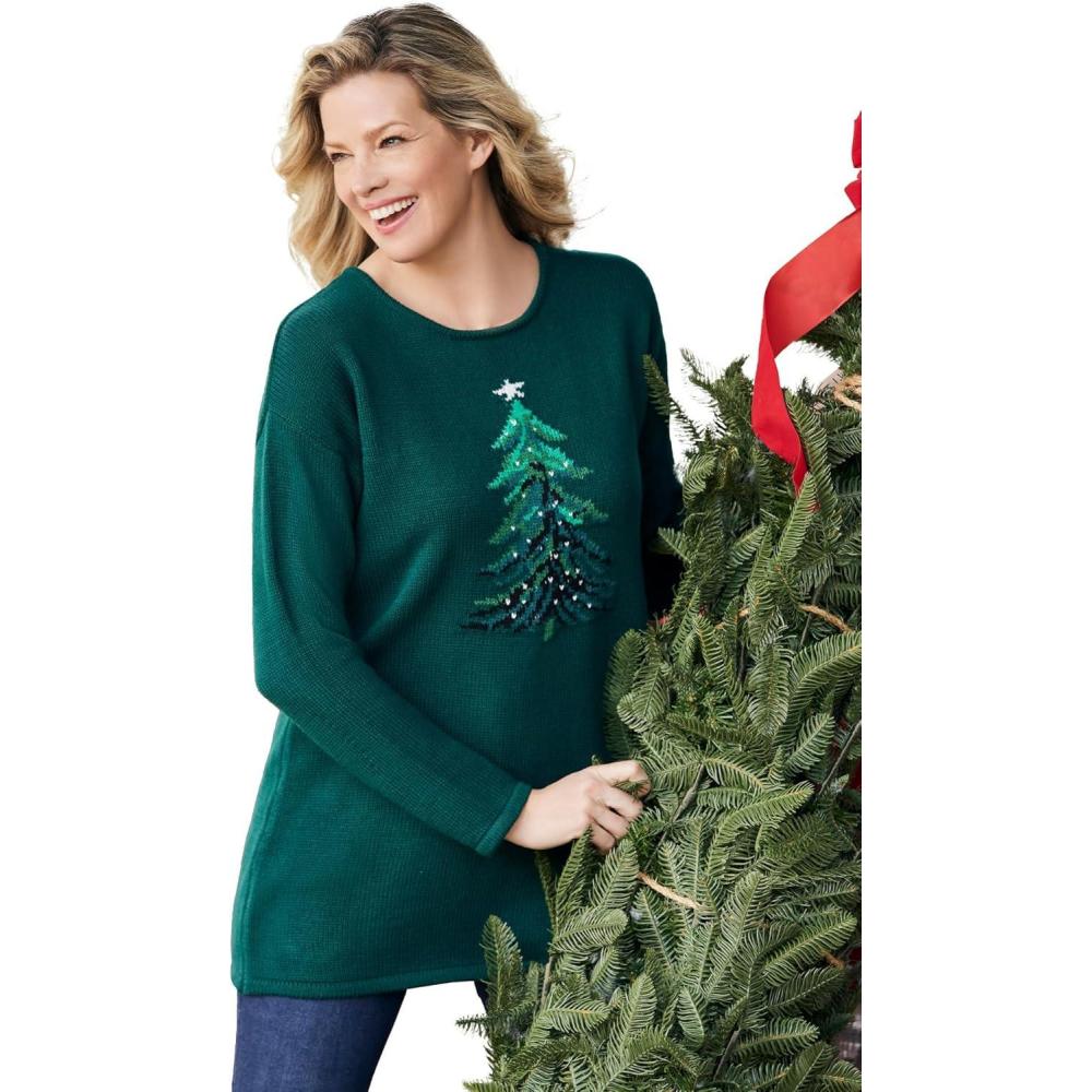 image:imageWoman Within Plus Size Holiday Motif SweaterEmerald Green Tree