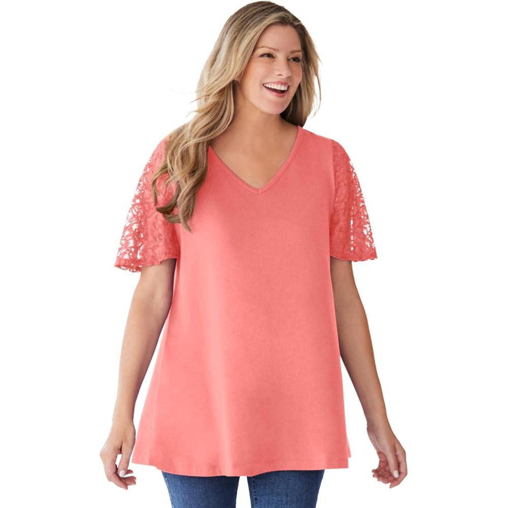 image:imageWoman Within Plus Size Lace Sleeve TunicSweet Coral