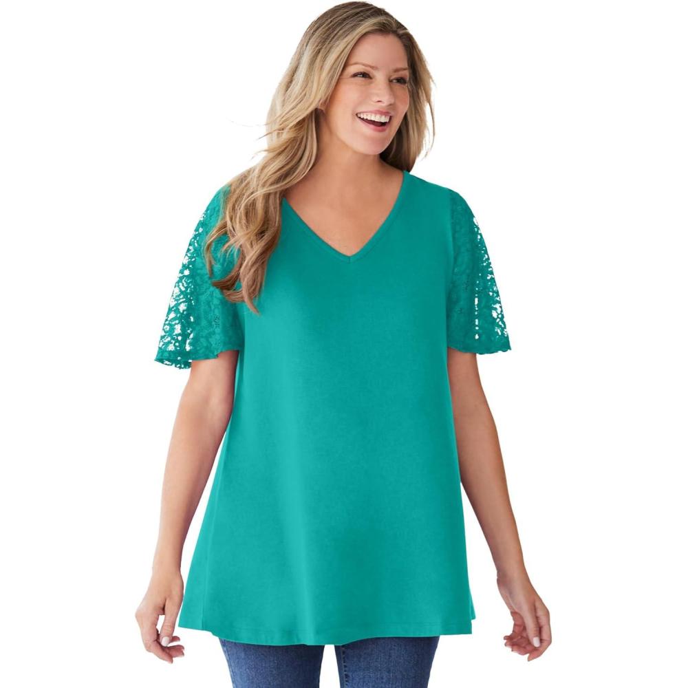 image:imageWoman Within Plus Size Lace Sleeve TunicWaterfall