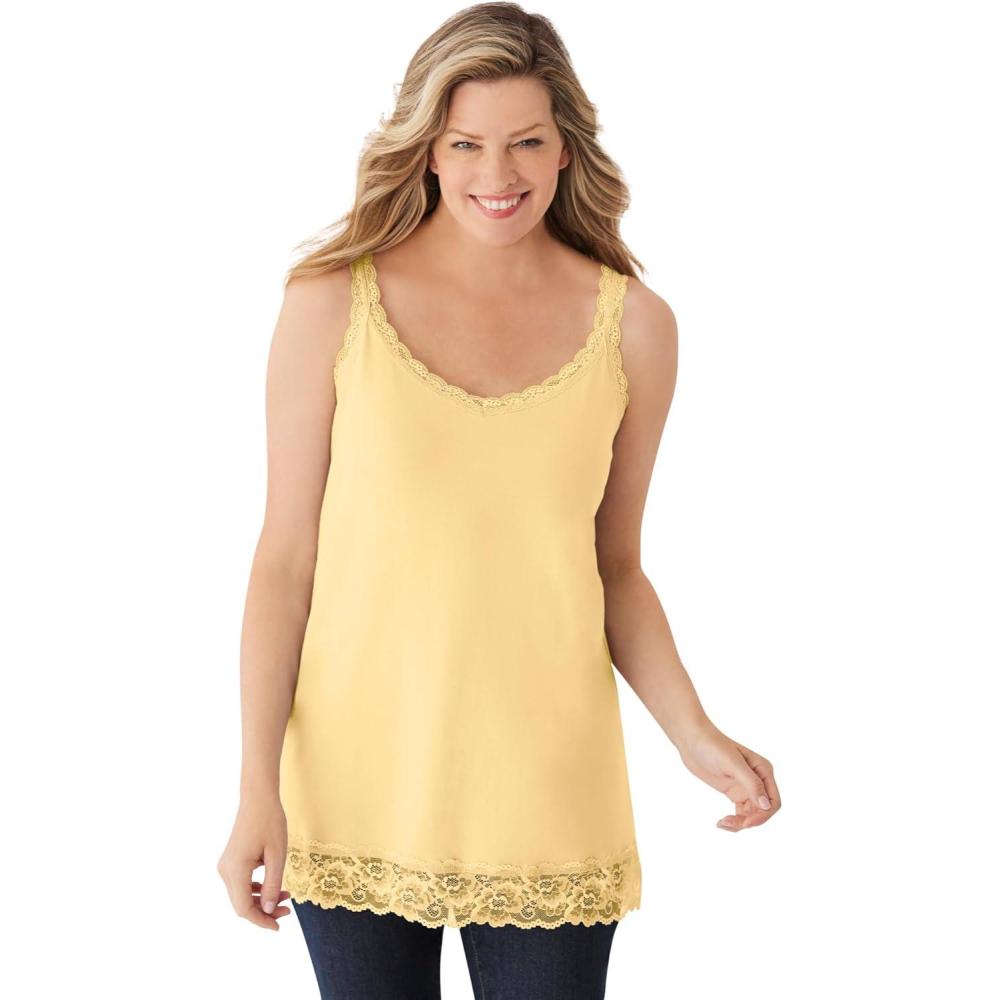 image:imageWoman Within Plus Size LaceTrim VNeck TankBanana