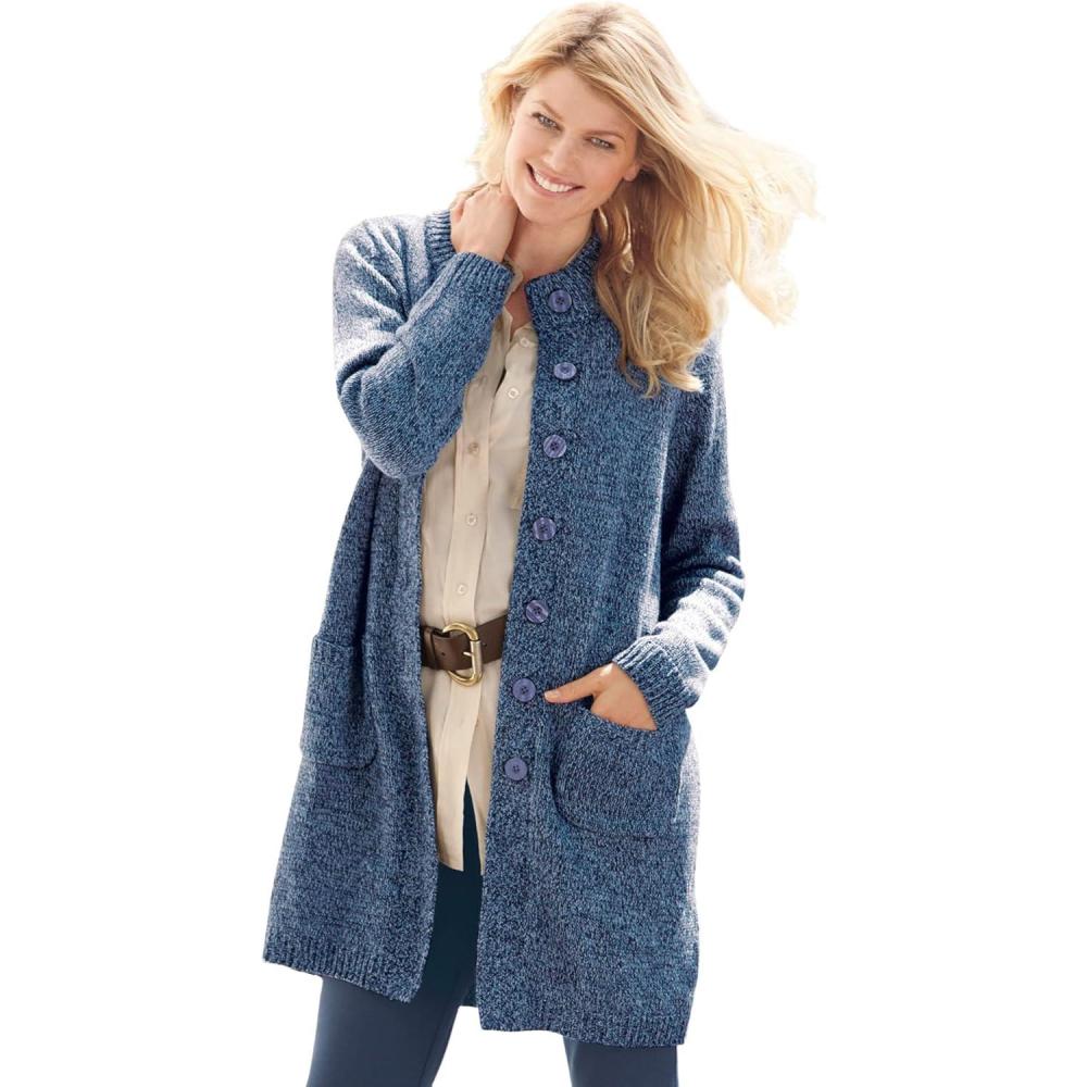 image:imageWoman Within Plus Size Marled Jacket Duster SweaterNavy Sky Blue Marled